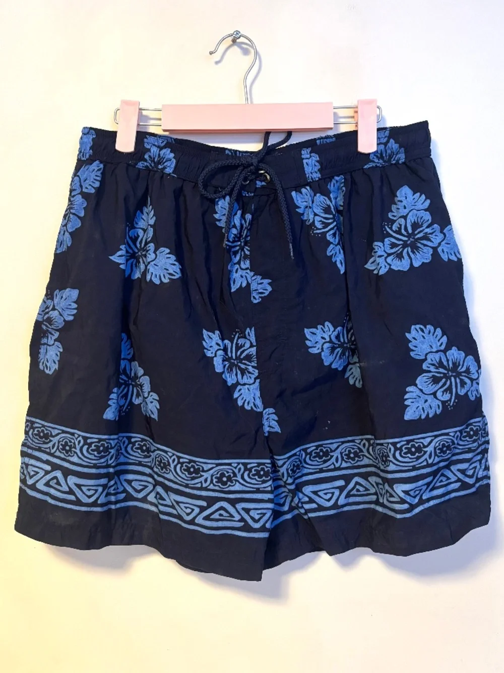 Sand n Sun Vacation Swim Tropical Swim Trunks Shorts Blue Hibiscus Mens L 36 38